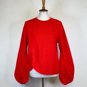 25 Miss Selfridge Balloon Puff Sleeve Red Slouchy Chunky Ruching Sweater Top 10